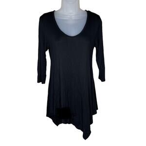 Elle CLO Black 3/4 Sleeve Asymmetrical Draped Tunic Women’s Size Medium